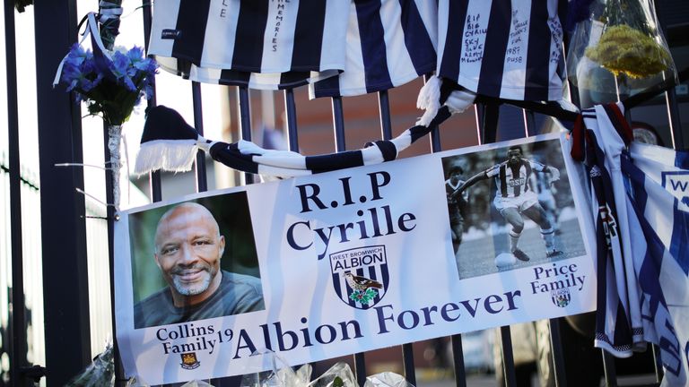 Tributes are left ahead of a memorial service for former West Bromwich Albion and Aston Villa football player Cyrille Regis