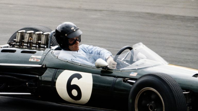 Dan Gurney drives the #6 Brabham Racing Organisation Brabham BT7 Climax during the British Grand Prix on 11 July 1964 at the Brands Hatch circuit in Fawkha