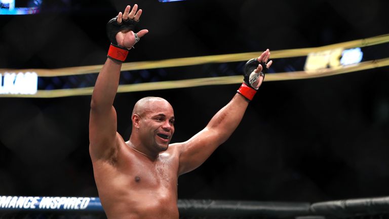 BOSTON, MA - JANUARY 20:  Daniel Cormier reacts after his fight against Volkan Oezdemir in their Light Heavyweight Championship fight during UFC 220 at TD 