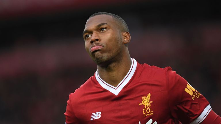 Liverpool's English striker Daniel Sturridge celebrates after scoring the opening goal of the English Premier League football match between Liverpool and H