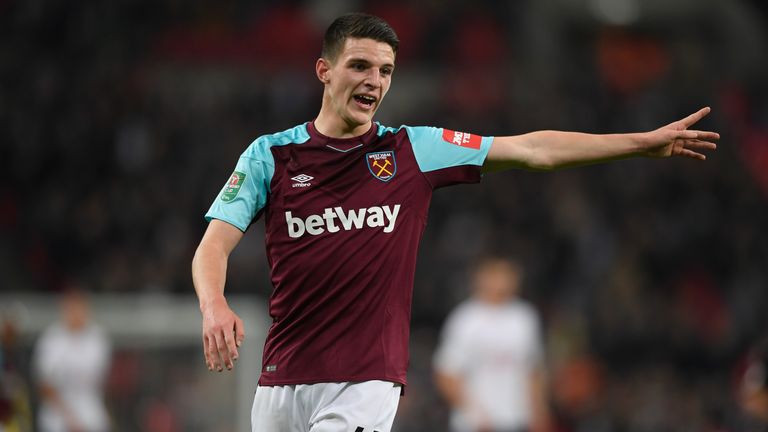 LONDON, ENGLAND - OCTOBER 25:  West Ham defender Declan Rice reacts during the Carabao Cup Fourth Round match between Tottenham Hotspur and West Ham United