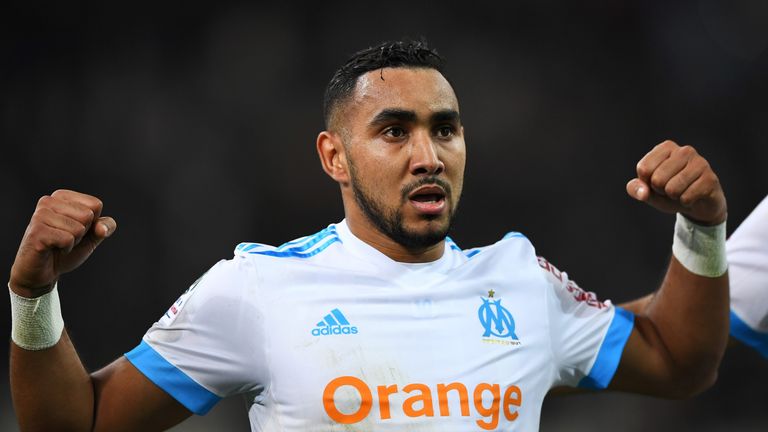 Olympique de Marseille's French forward Dimitri Payet reacts after scoring a goal during the French L1 football match Marseille vs Strasbourg on January 16