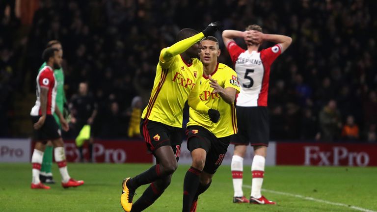 Abdoulaye Doucoure of Watford celebrates after scoring his sides second goal 