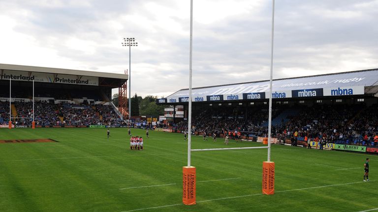 STOCKPORT, ENGLAND - JULY 20:  The Sale Sharks team run out onto the pitch for their last appearance at Edgeley Park before they move to their new ground d