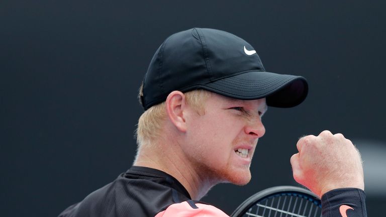 MELBOURNE, AUSTRALIA - JANUARY 15:  Kyle Edmund of Great Britain celebrates winning a point in his first round match against Kevin Anderson of South Africa