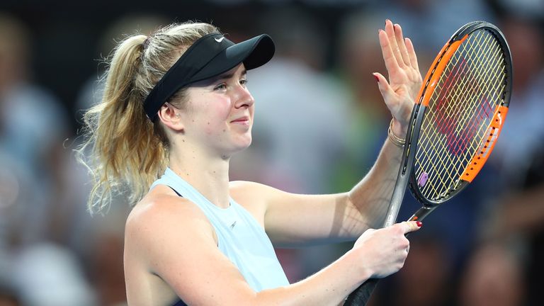 Elina Svitolina of Ukraine celebrates winning her match against Ana Konjuh of Croatia during day four of the 2018 Brisbane International