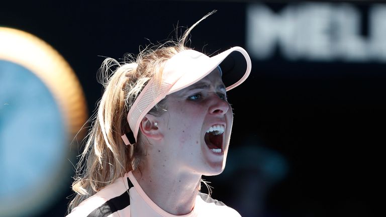Elina Svitolina of Ukraine reacts in her second round match against Katerina Siniakova of the Czech Republic