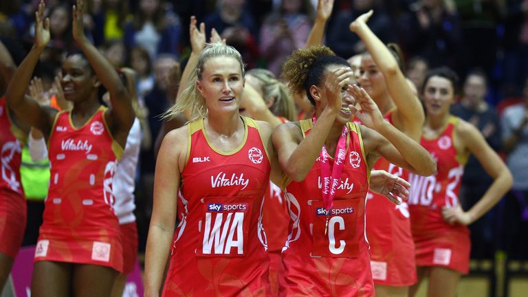 LONDON, ENGLAND - JANUARY 20: Action during the Netball Quad Series Vitality Netball International match between England and New Zealand at Copper Box Aren