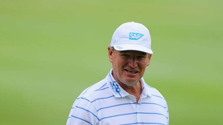 JOHANNESBURG, SOUTH AFRICA - JANUARY 11:  Ernie Els of South Africa looks on from the 17th green during Day One of The BMW South African Open Championship 