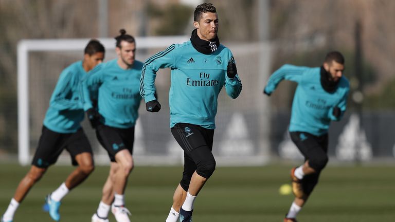 Cristiano Ronaldo during a Real Madrid a training session at Valdebebas on January 23, 2018