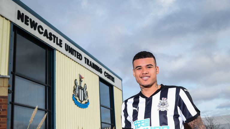 Kenedy poses for photos at the Newcastle United Training Centre on January 23, 2018, in Newcastle, England