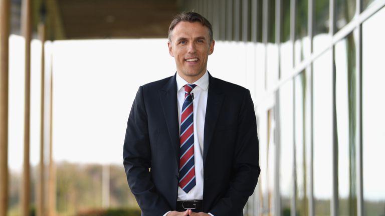 Head Coach of England Women, Phil Neville attends a  England Women's Press Conference at St Georges Park