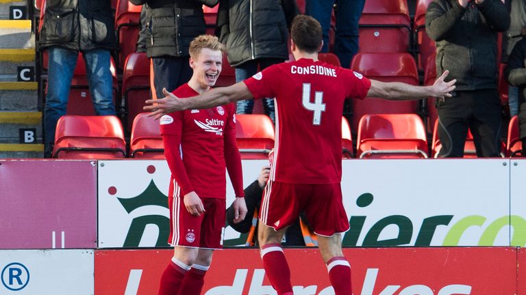 Aberdeen's Gary Mackay-Steven (left) celebrates with his a team-mate after scoring his side's fourth goal