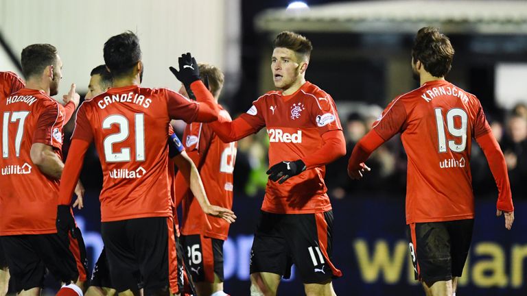 Rangers' Josh Windass (second right) celebrates his second goal