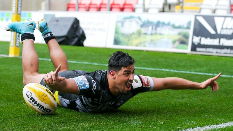 Catalans' Fouad Yaha scores a try in the Million Pound game 