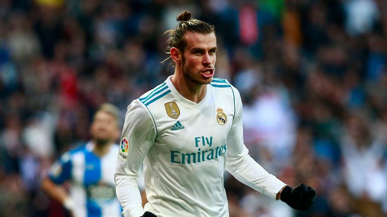 MADRID, SPAIN - JANUARY 21: Gareth Bale of Real Madrid CF celebrates scoring their third goal during the La Liga match between Real Madrid CF and Deportivo