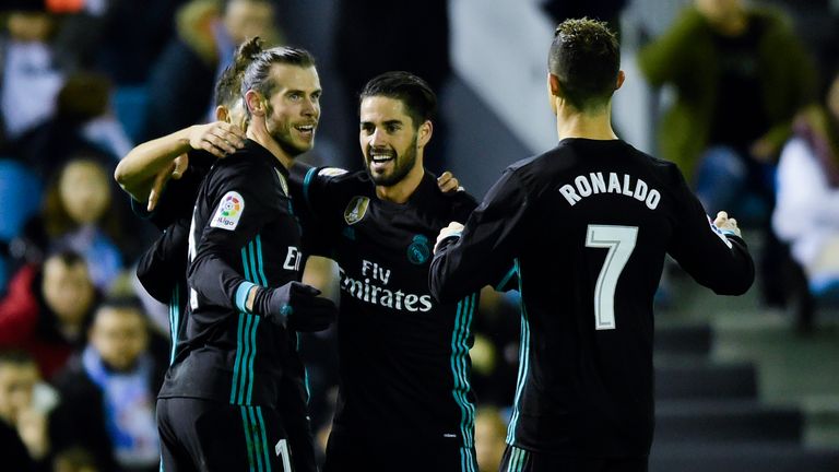 Gareth Bale celebrates putting Real Madrid 2-1 up against Celta Vigo