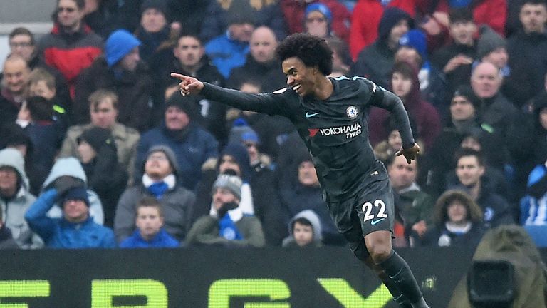 Willian celebrates after making it 2-0