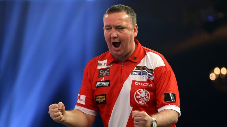 Glen Durrant of England celebrates during Day Four of the BDO World Darts Championship at Lakeside Shopping Centre