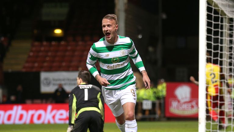 Celtic's Leigh Griffiths celebrates scoring his side's second goal of the game during the Ladbrokes Premiership match at Firhill Stadium, Glasgow.