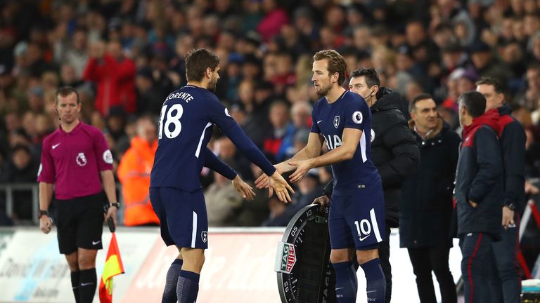 Harry Kane comes on for Fernando Llorente during the second-half