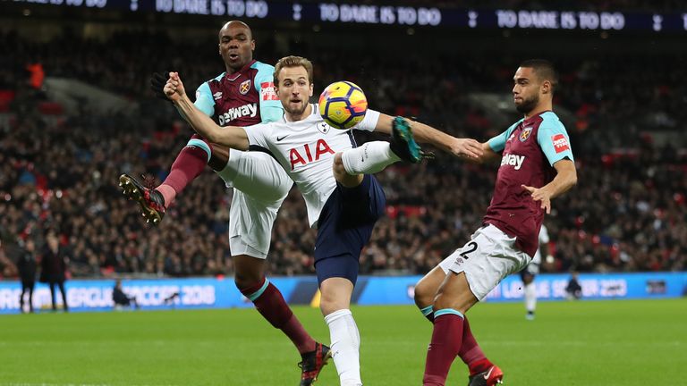 Harry Kane shoots at goal