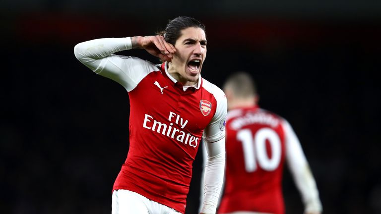 Hector Bellerin celebrates after making it 2-2 late in the game