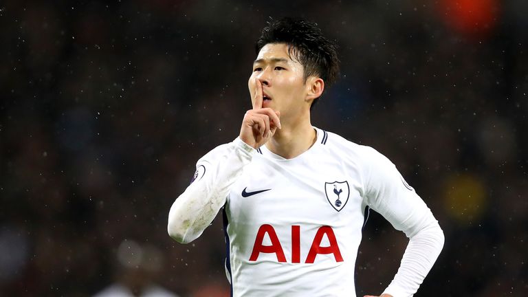 LONDON, ENGLAND - JANUARY 04:  Heung-Min Son of Tottenham Hotspur celebrates after scoring his sides first goal during the Premier League match between Tot