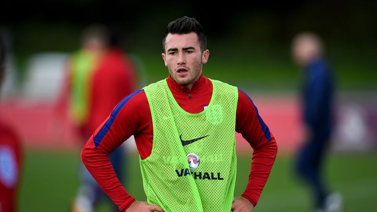 Jack Harrison of England looks on during a England U21 Training Session at St Georges Park on October 4, 2017