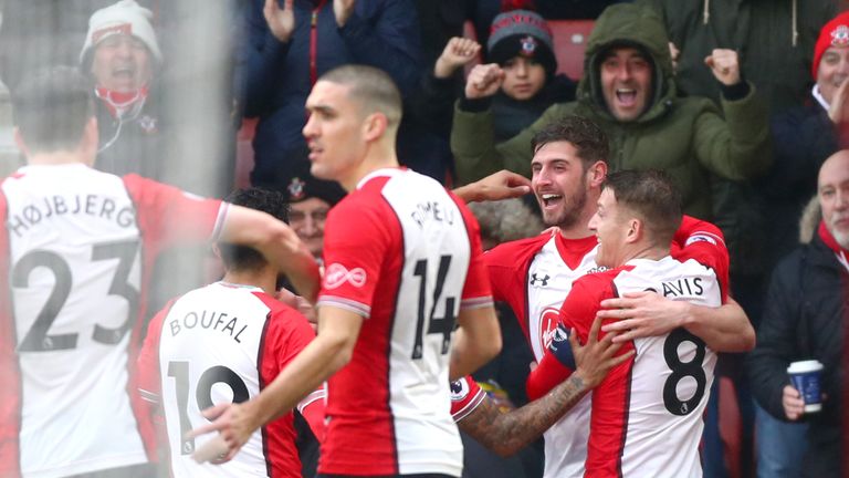 Jack Stephens celebrates after scoring Southampton's opening goal