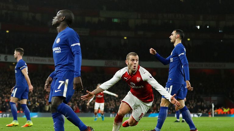 Jack Wilshere turns away from goal to celebrate after giving Arsenal the lead