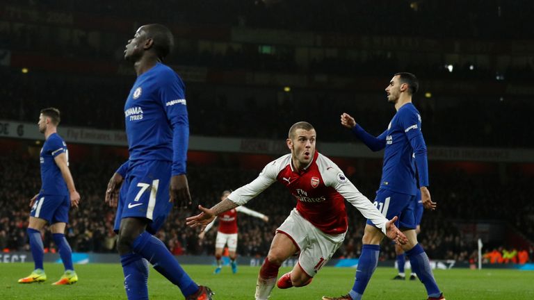 Jack Wilshere celebrates after opening the scoring for Arsenal