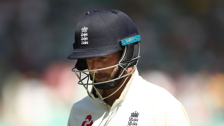 SYDNEY, AUSTRALIA - JANUARY 07:  James Vince of England looks dejected after being dismissed by Pat Cummins of Australia during day four of the Fifth Test 