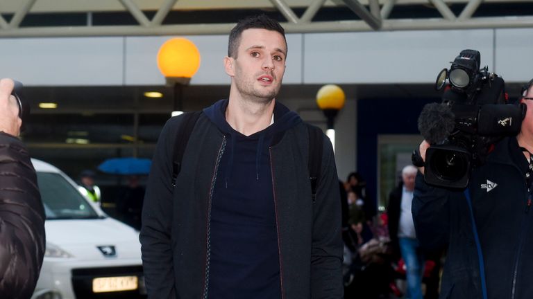 Rangers target Jamie Murphy arrives at Glasgow Airport
