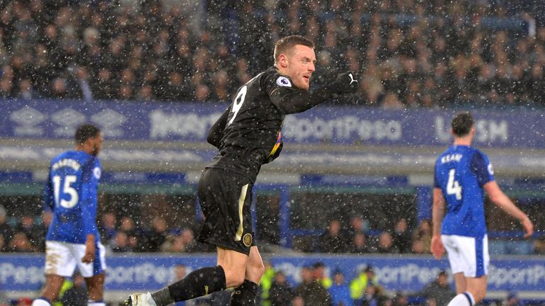 Jamie Vardy pulls a goal back for Leicester