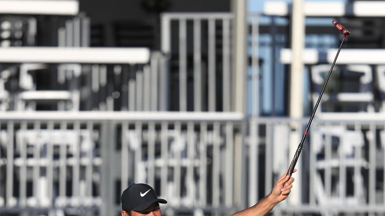 SAN DIEGO, CA - JANUARY 29:  Jason Day of Australia celebrates after winning the sixth playoff hole on the 18th hole to win   the Farmers Insurance Open at