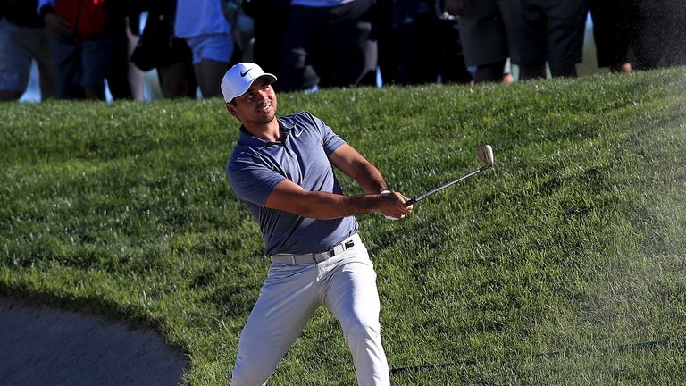 SAN DIEGO, CA - JANUARY 28:  Jason Day of Australia plays his second shot on the second hole fairway bunker during the final round of the Farmers Insurance