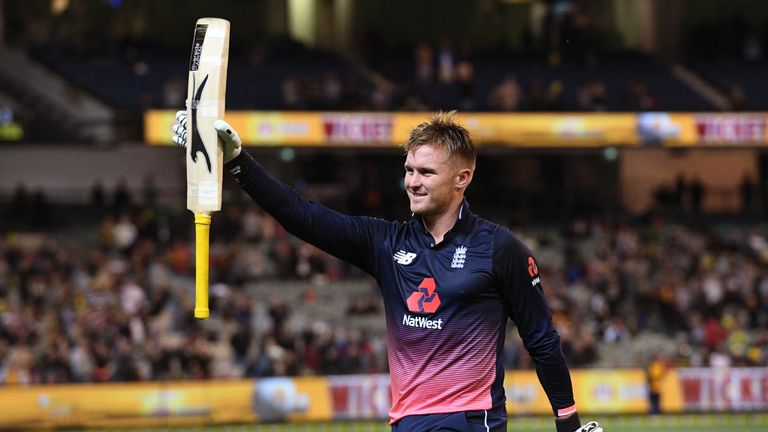 England batsman Jason Roy acknowledges the applause after being dismissed by Australia's for 180 during their one-day international cricket match played at