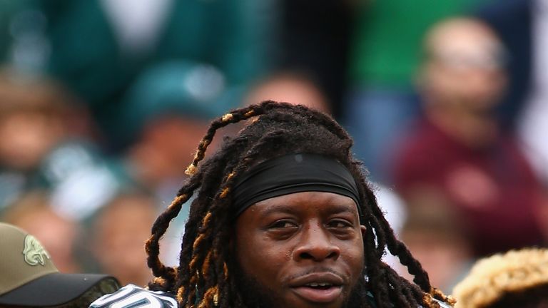 PHILADELPHIA, PA - NOVEMBER 05:  Running back Jay Ajayi #36 of the Philadelphia Eagles looks on prior to the game against the Denver Broncos at Lincoln Fin