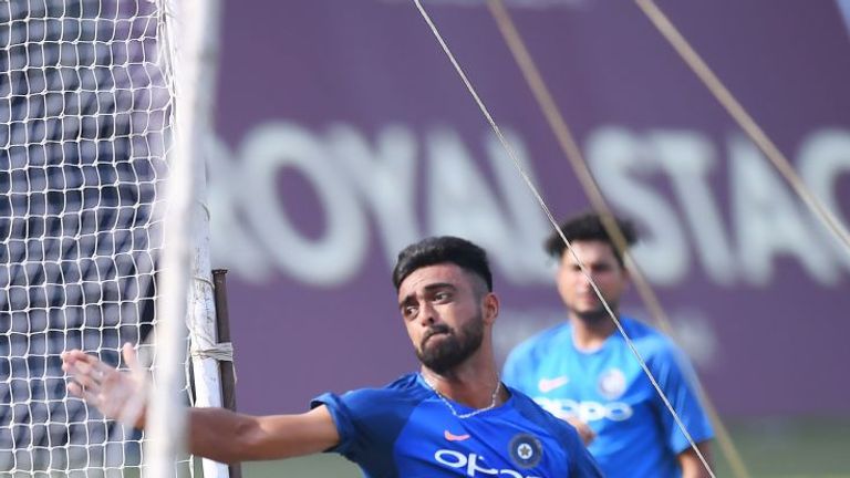 India's Jaydev Unadkat bowls during a training session ahead of a first Twenty20 