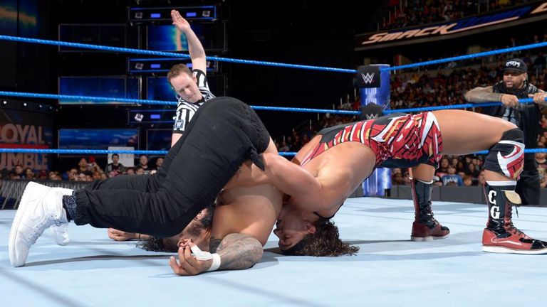 Chad Gable defeated Jey Uso with a textbook rolling German suplex