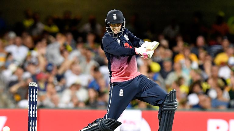 Joe Root of England plays a shot during game two of the One Day International series between Australia and England at The Gabba