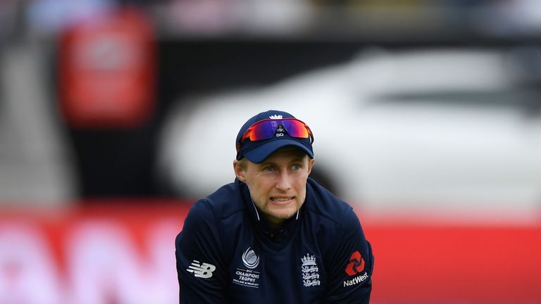 BIRMINGHAM, ENGLAND - JUNE 10:  England fielder Joe Root reacts during the ICC Champions Trophy match between England and Australia at Edgbaston on June 10