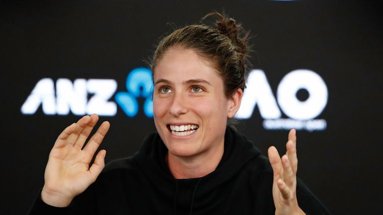 Johanna Konta of Great Britain speaks during a press conference ahead of the 2018 Australian Open at Melbourne Park