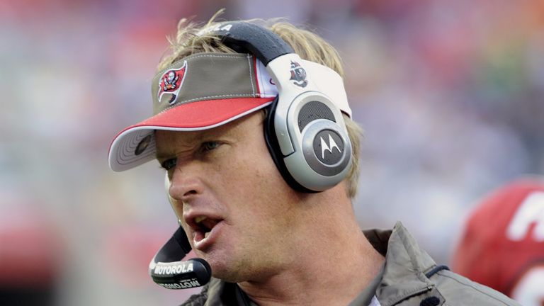 TAMPA, FL - NOVEMBER 30: Coach Jon Gruden of the Tampa Bay Buccaneers directs play against the New Orleans Saints at Raymond James Stadium on November 30, 