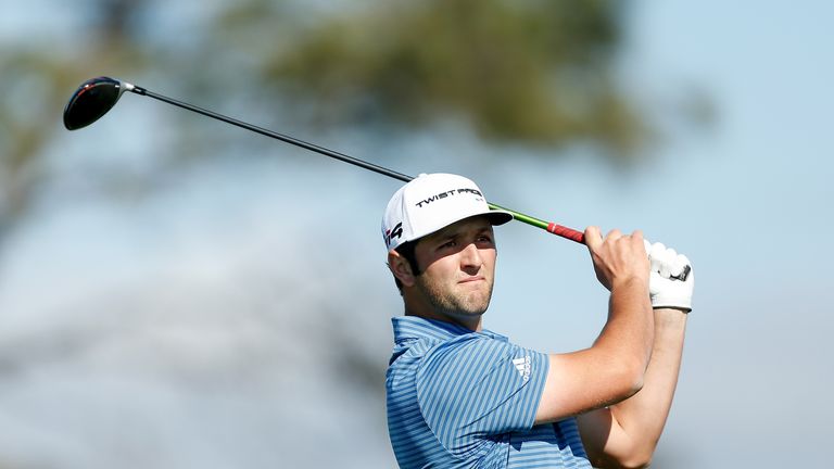 SAN DIEGO, CA - JANUARY 25:   Jon Rahm of Spain plays his shot from the fifth tee during the first round of the Farmers Insurance Open at Torrey Pines Sout