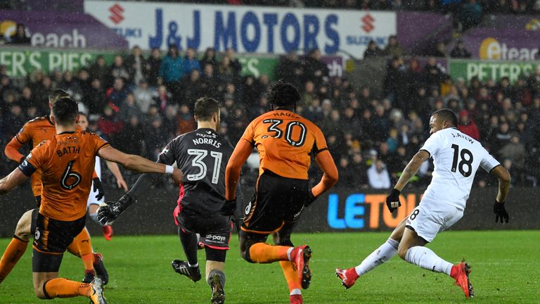 Jordan Ayew opens the scoring for Swansea City