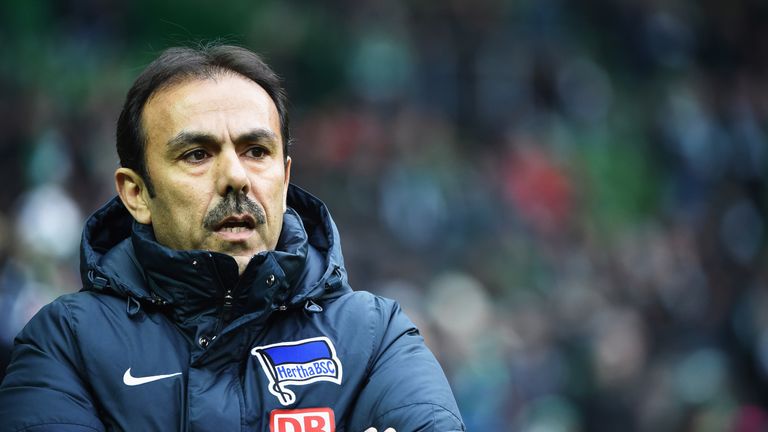 Jos Luhukay in charge of Hertha Berlin's Bundesliga match against SV Werder Bremen at Weserstadion on February 1, 2015 in Bremen, Germany.
