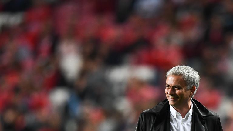 Jose Mourinho smiles during the UEFA Champions League group A football match between Benfica and Manchester United
