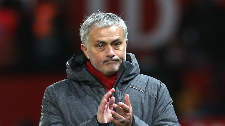 Jose Mourinho during the Premier League match between Manchester United and Stoke City at Old Trafford on January 15, 2018